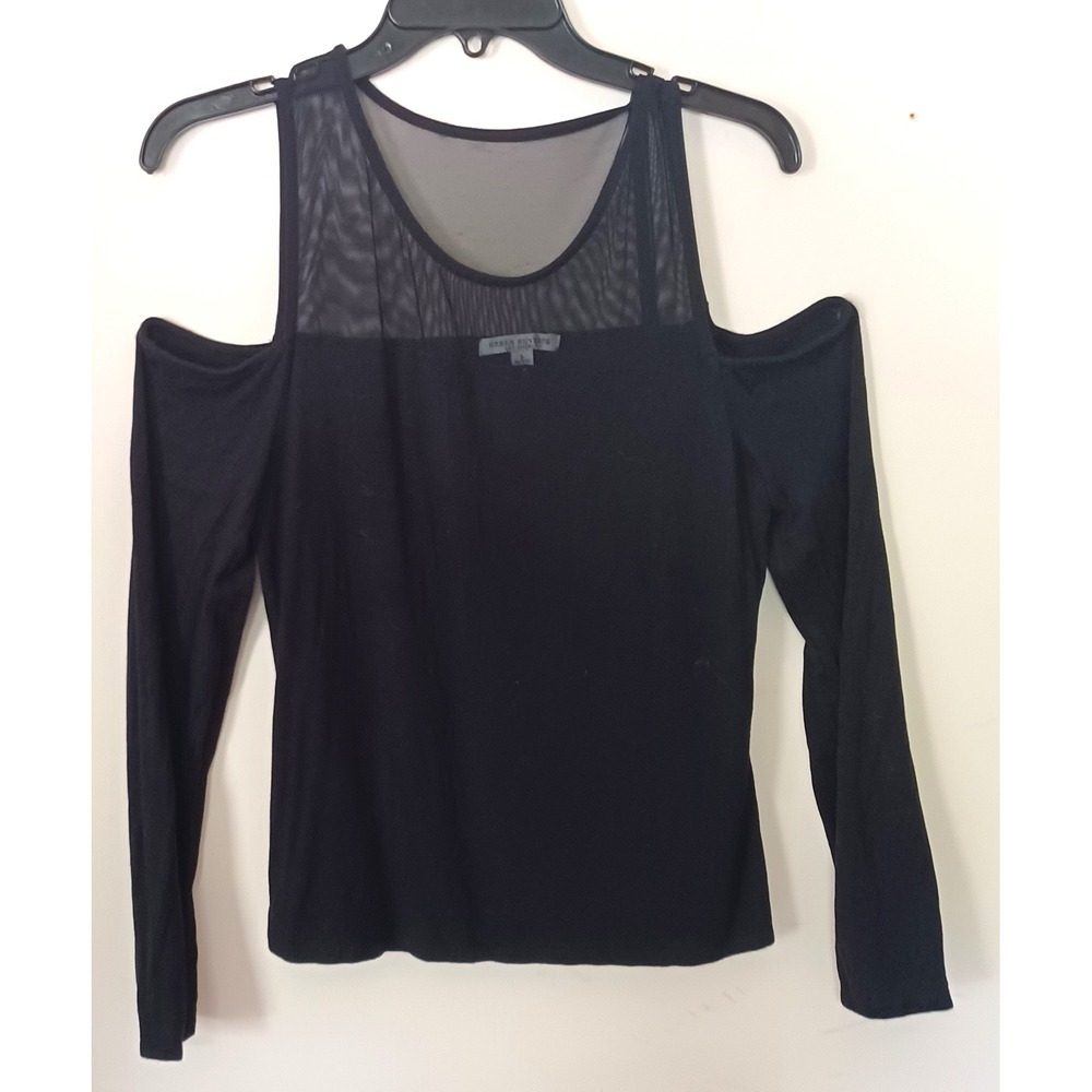 Green Envelope Los Angeles Black Cold Shoulder‎ Mesh Yoke Top Large Gothic Emo